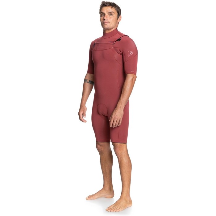 2022 Quiksilver Mens Everyday Sessions 2mm Chest Zip Shorty Wetsuit EQYW503026 - Oxblood Red