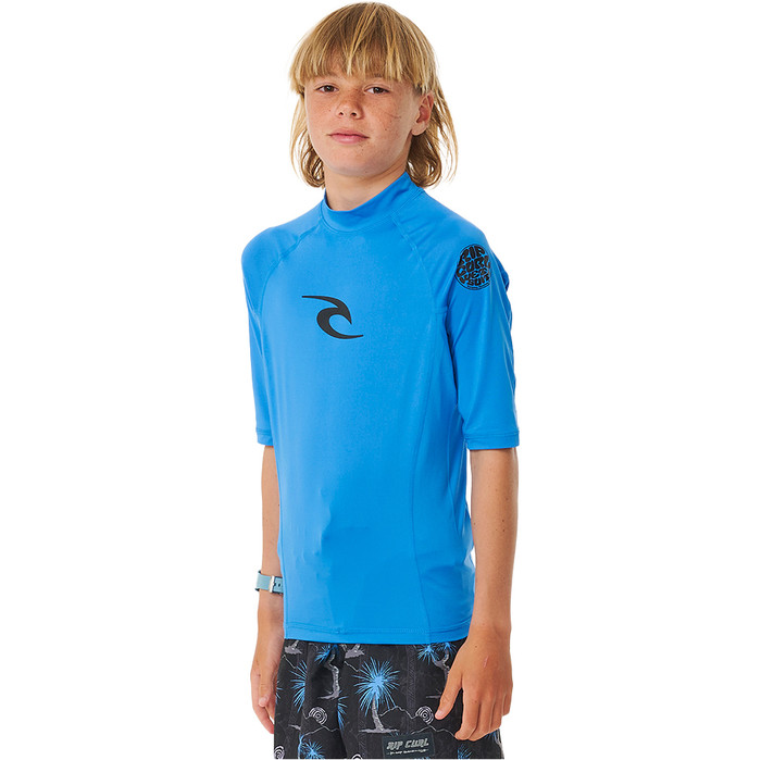 2024 Rip Curl Boys Brand Wave Short Sleeve Rash Vest 121BRV - Blue Gum ...