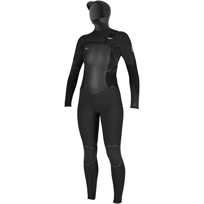 O'Neill Womens Psycho Tech 6/4mm Hooded Chest Zip Wetsuit BLACK / Mist 4990