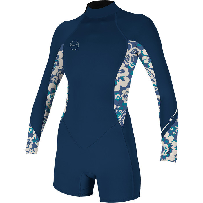 2024 O'Neill Women Bahia 2/1mm Long Sleeve Back Zip Shorty Wetsuit 5291 French Navy Crisflor P 44001