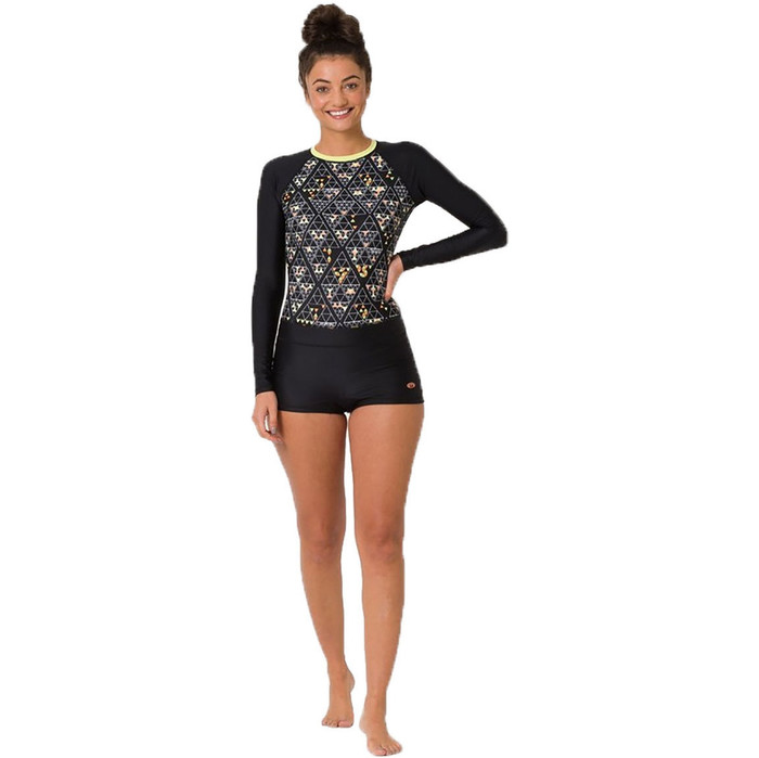 2019 Animal Womens Hannah Flo Long Sleeve Rash Surf Suit Black CL9SQ343