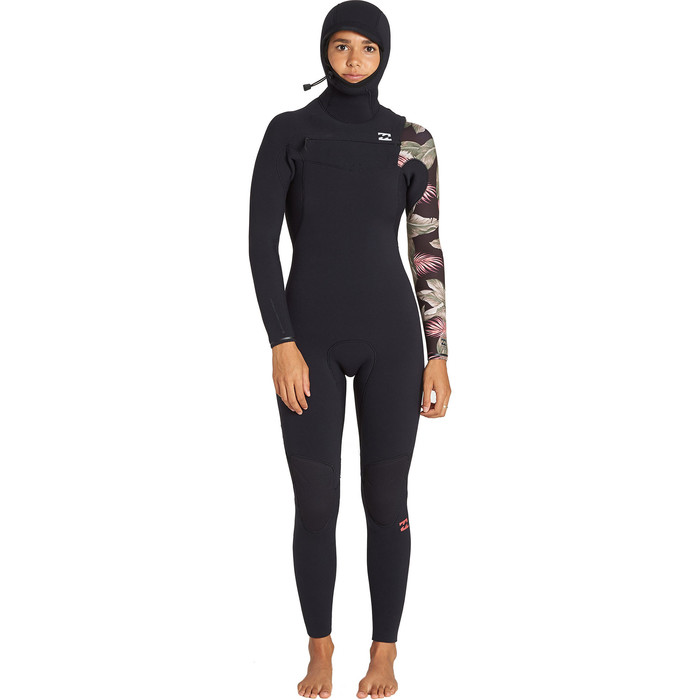 2019 Billabong Womens Furnace Carbon 5/4mm Hooded Chest Zip Wetsuit Black Palm Q45G06