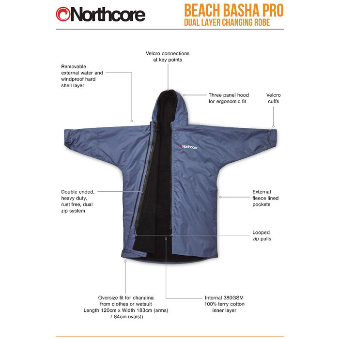 2021 Northcore Beach Basha Pro 4 Season Changing Robe / Poncho Blue NOCO24J