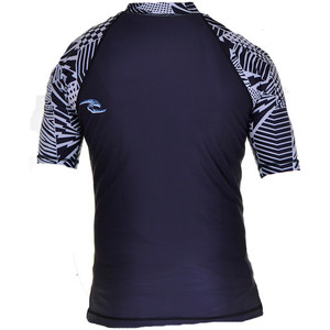 Rip Curl Core Short Sleeved Low Collar  Rash Vest in Black/White Detail W9343M
