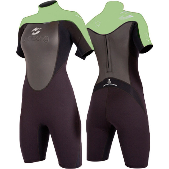 Billabong Synergy Ladies 2mm Spring Shorty Wetsuit in BLACK/LIGHT GREEN D42G01 - 2ND