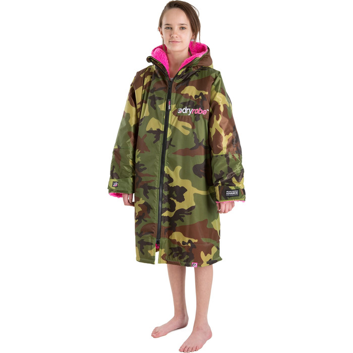 2021 Dryrobe Advance Junior Long Sleeve Premium Outdoor Changing Robe / Poncho DR104 - Camo / Pink