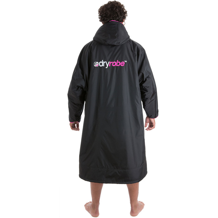 2021 Dryrobe Advance Long Sleeve Premium Outdoor Changing Robe / Poncho DR104 - Black / Pink