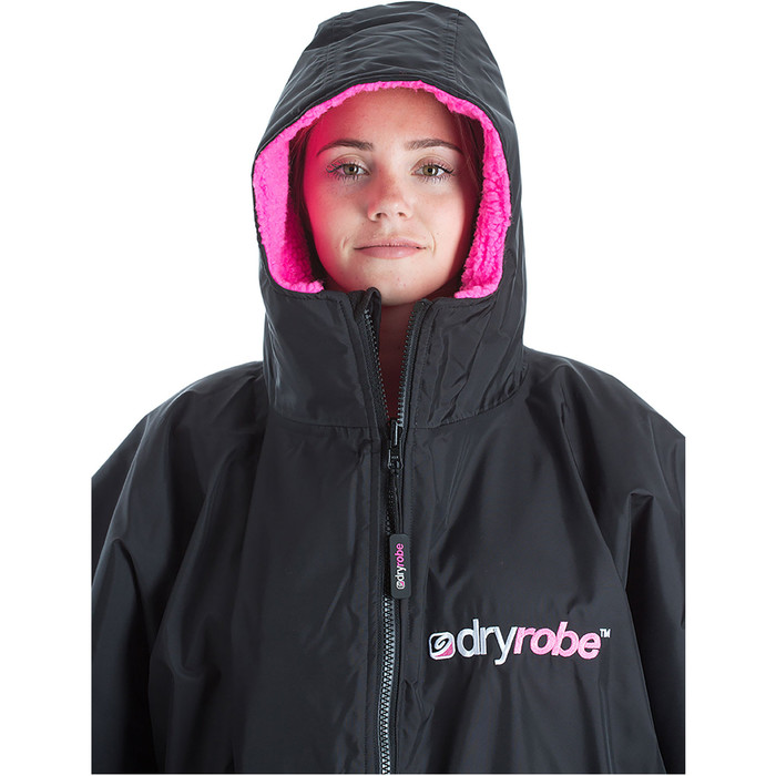 2021 Dryrobe Advance Short Sleeve Premium Outdoor Changing Robe / Poncho DR100 - Black / Pink