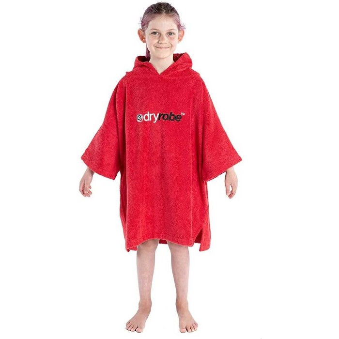 2023 Dryrobe Junior Organic Cotton Hooded Towel Changing Robe - Red