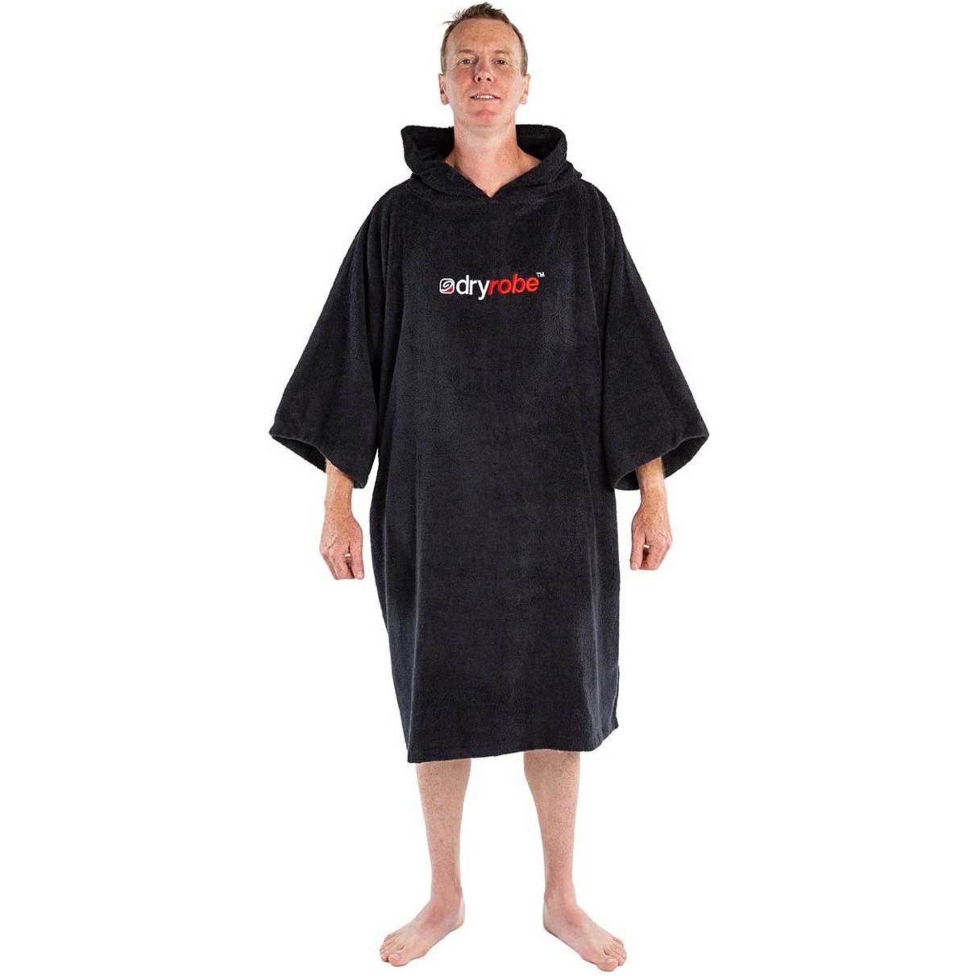 2023 Dryrobe Organic Cotton Hooded Towel Changing Robe / Poncho Black
