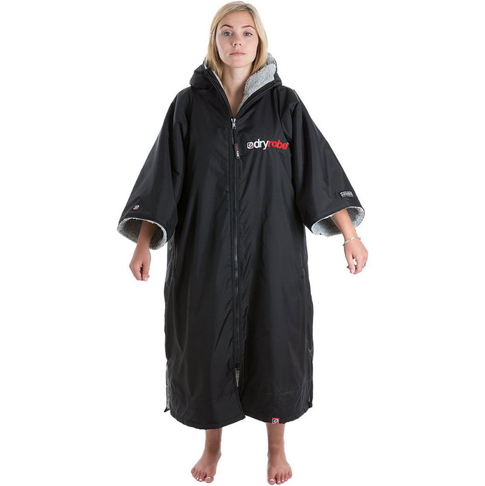 2021 Dryrobe Advance Short Sleeve Premium Waterproof Changing Robe / Poncho DR100 - Black / Grey