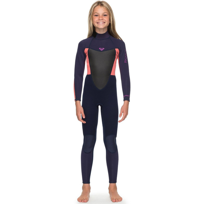 Roxy Girls Prologue 4/3mm Back Zip Wetsuit Blue Ribbon / Coral Flame ERGW103022