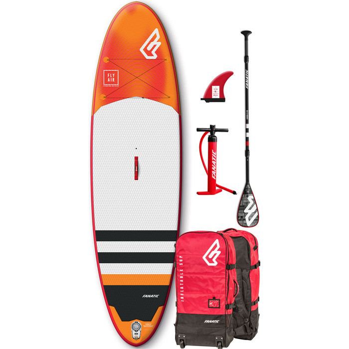 2019 Fanatic Fly Air Premium 10'4 Inflatable SUP Package 1132-2 - Board, Carbon 25 Paddle, Bag Pump & Leash - Orange