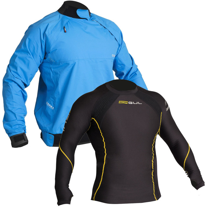 2024 Gul Mens Gamma Taped Spray Top & Evotherm Thermal Long Sleeve Top Package - Blue / Black