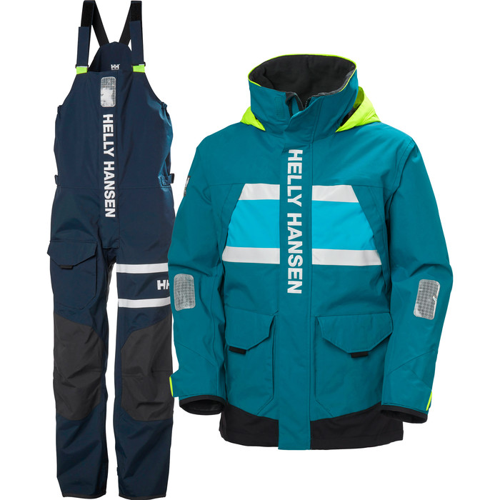 2021 Helly Hansen Mens Salt Coastal Jacket & Trouser Combi Set - Teal / Navy