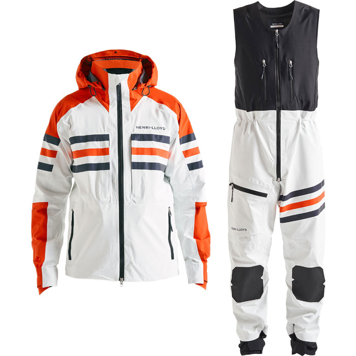 2019 Henri Lloyd Mens Fremantle Stripe Hooded Gore-Tex Jacket & Salopette Combi Set - Cloud White