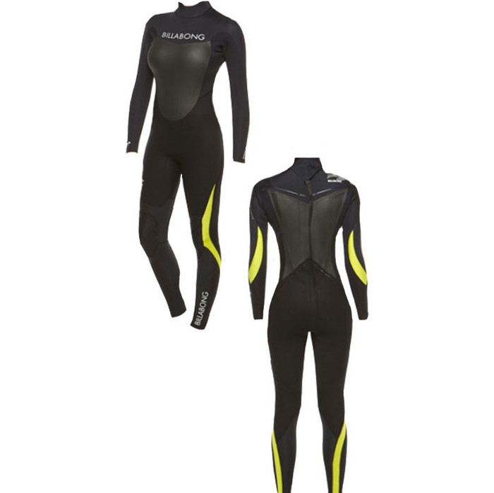 Billabong Synergy 4/3mm Back Zip Wetsuit in Black/Fluro Yellow L44G02