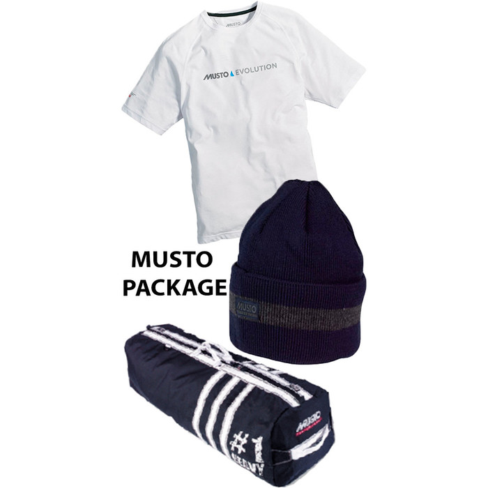 Musto Light Kit Bag + Navy Windstopper Hat + Musto Evolution White T-Shirt