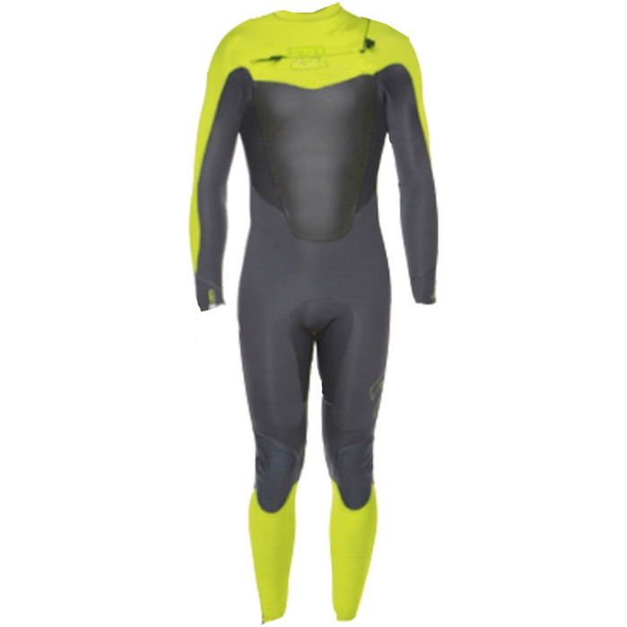 2014 Billabong Foil  4/3mm CHEST ZIP Wetsuit in Graphite/Fluro Yellow N44M07 - WORN ONCE