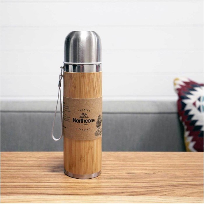 2020 Northcore Bamboo & Stainless Steel Flask  With Mug 360ml NOCO97B