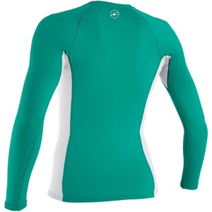 2021 O'Neill Girls Premium Skins Long Sleeve Rash Vest 4176 - Baltic Green / White