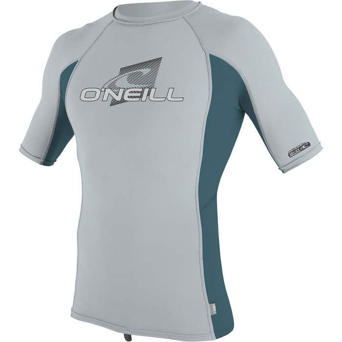 2019 O'Neill Youth Premium Skins Short Sleeve Rash Vest Cool Grey / Teal 4173
