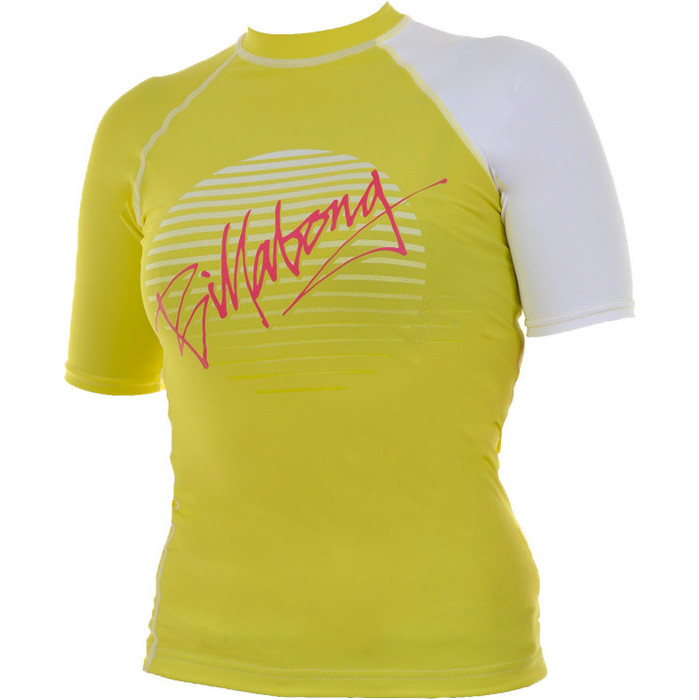 2014 Billabong Ladies One Day Short Sleeved Rash Vest in LIMEADE P4GY03