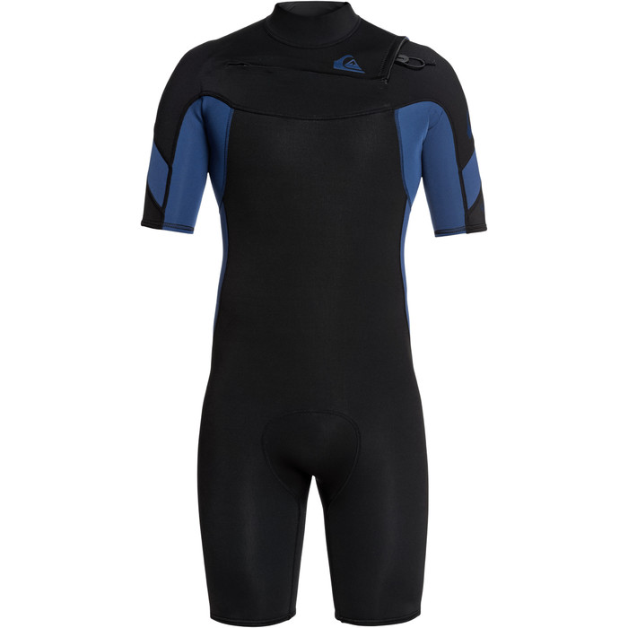 Thermal Quiksilver Mens Syncro 3/2mm Chest Zip Wetsuit Black Iodine Blue 