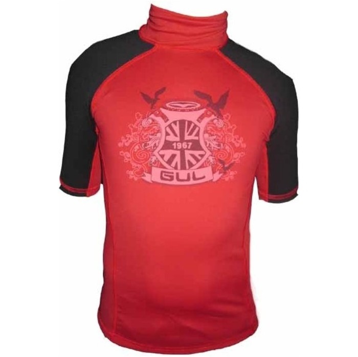 Gul Junior Short Sleeved Crest Rash Vest in RED / Black RG0310