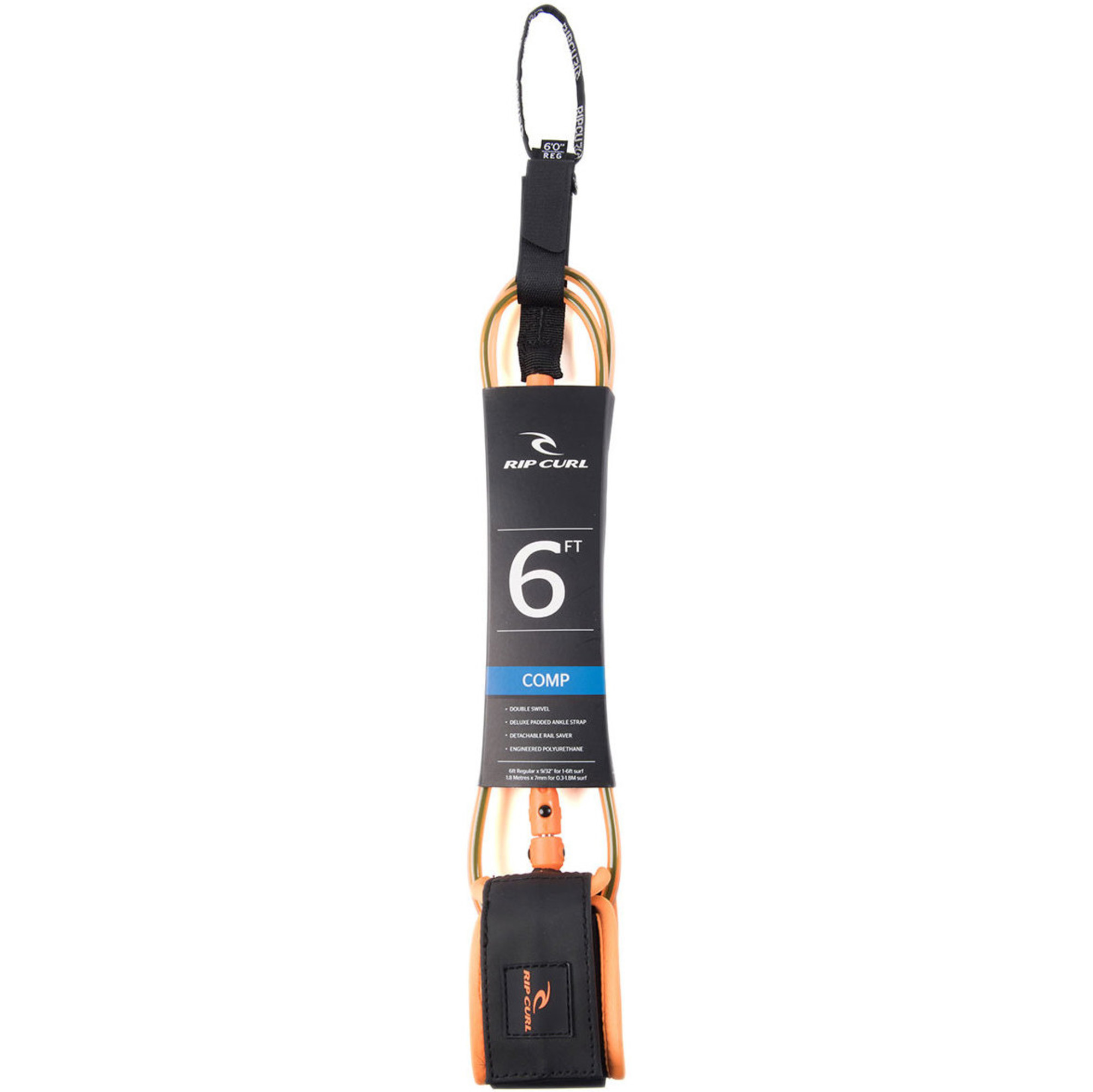 2021 Rip Curl Comp Surf Leash 6'0 BLEXK1 Orange Boardsports
