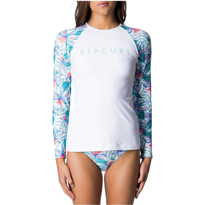 Rip Curl Tropic Tribe Relaxed Long Sleeve Rash Vest White WLY7QW