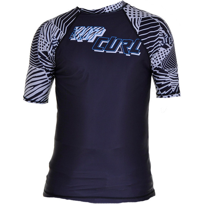 Rip Curl Core Short Sleeved Low Collar  Rash Vest in Black/White Detail W9343M