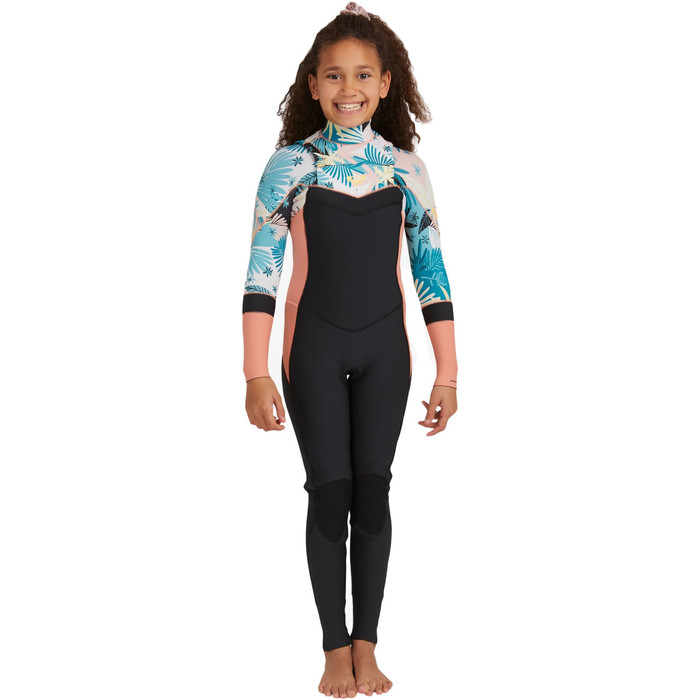 2022 Roxy Girls Syncro 3/2mm Chest Zip GBS Wetsuit ERGW103045 - Black / Pale Coral / Butter