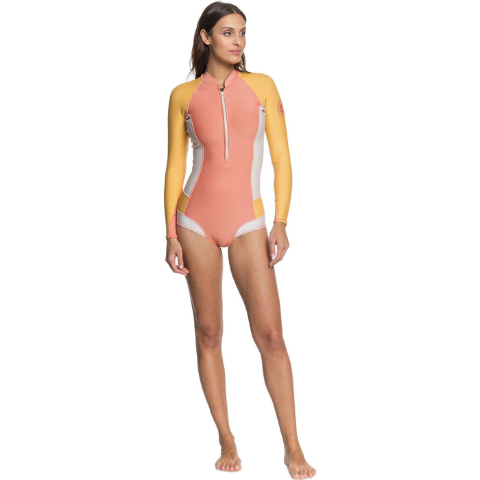 2020 Roxy Womens Popsurf 1mm Long Sleeve Shorty Wetsuit ERJW403023 - Terracotta / Peach