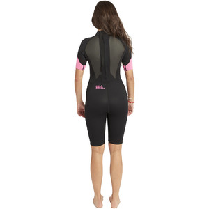 2020 Billabong Womens Launch 2mm Back Zip Shorty Wetsuit Black / Hot Pink S42G03