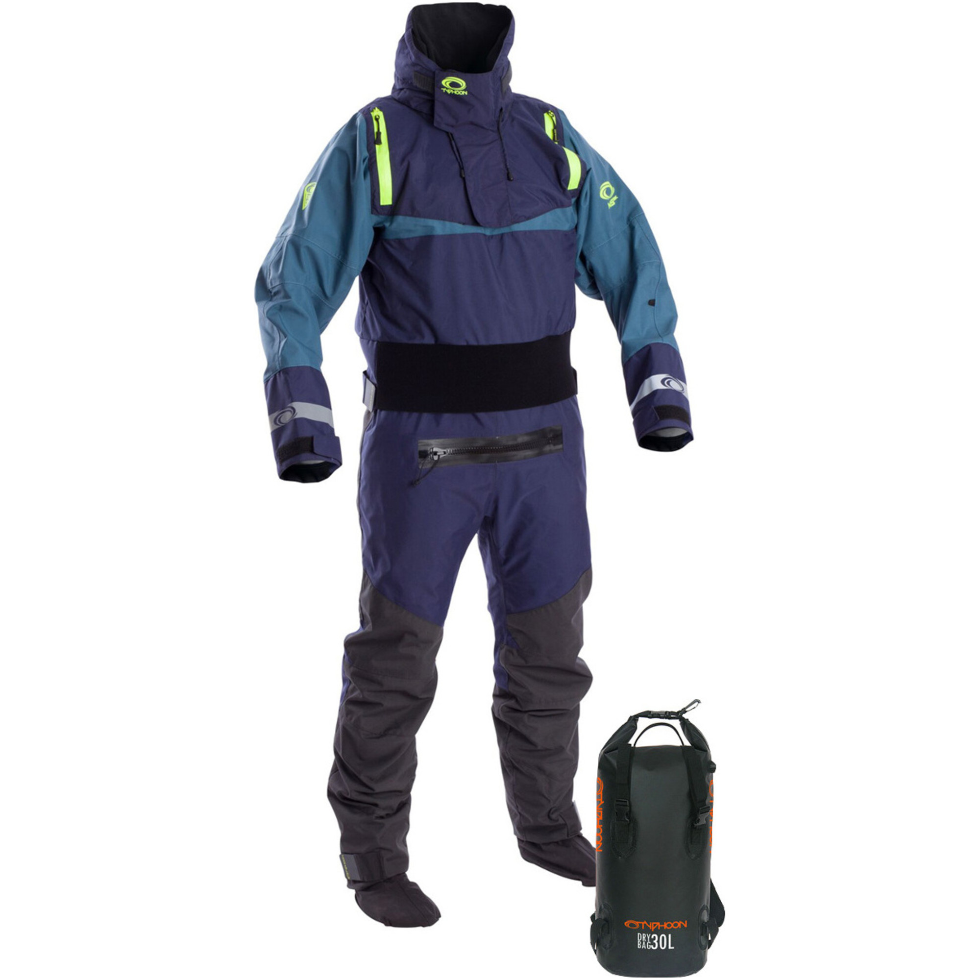 2019 Typhoon Multisport 5 Sea Kayak Drysuit Inc Dry Backpack Bag Navy