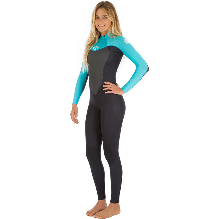 Rip Curl Womens Omega 5/3mm Back Zip GBS Wetsuit Black / Turquoise WSM4MW