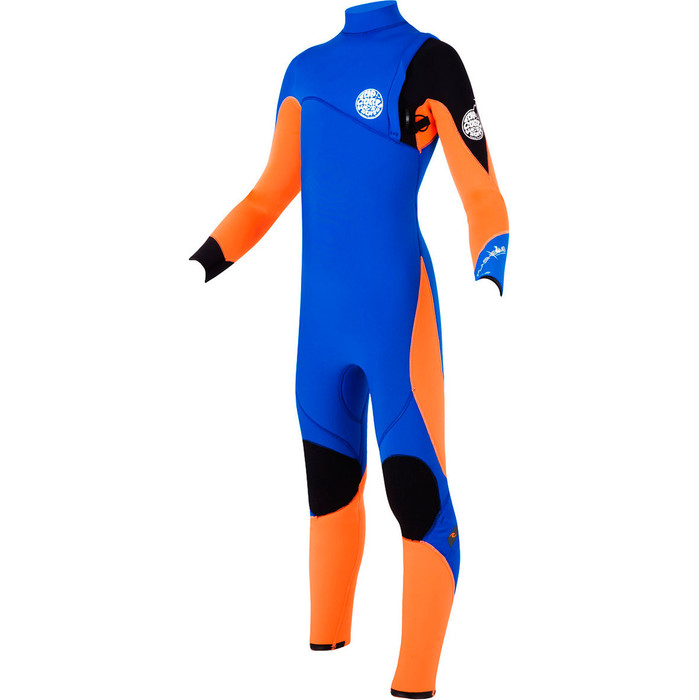Rip Curl FlashBomb 5/3mm JUNIOR ZIP FREE Wetsuit Blue / Orange WSM4NB