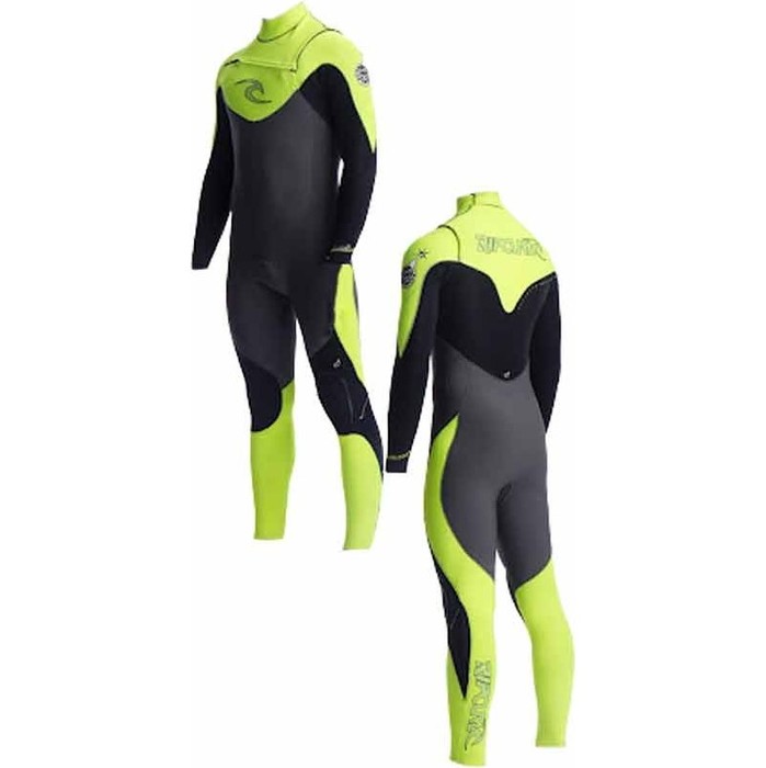 Rip Curl E-Bomb PRO Chest Zip 5/4/3mm Wetsuit in Black/Charcoal/Fluro LIME WSMXGE