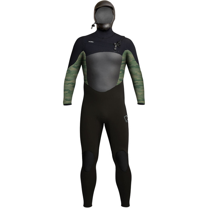2021 Xcel Mens Infiniti X2 5/4mm Hooded Chest Zip Wetsuit MQ54ZH20 - Black / Camo