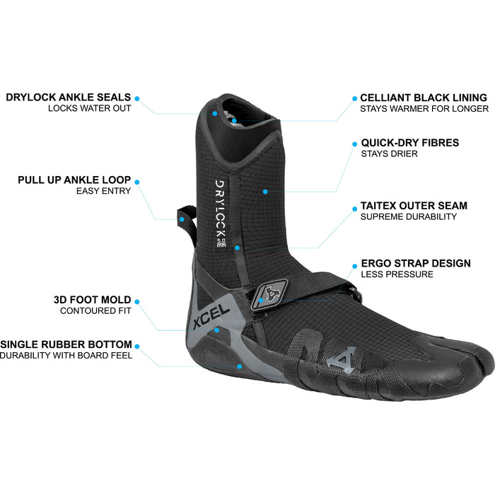 2024 Xcel Drylock 5mm Split Toe Wetsuit Boots ACV59017 - Black / Grey