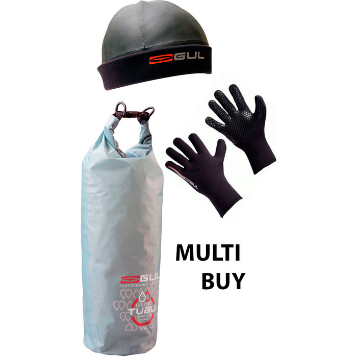 Gul 5mm Power Glove + Gul Neoprene Beanie + Gul Tubu 12L Dry Bag