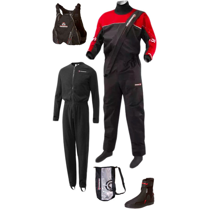 Crewsaver Cirrus Drysuit Black / Red inc UnderFleece, Dry Bag, Basalt Boots & Chromis Buoyancy Aid
