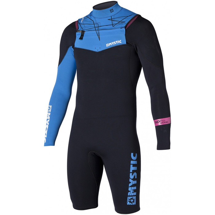 2014 Mystic Crossfire ND 3/2mm Long Sleeve Chest Zip Shorty Black/Blue 140120