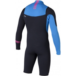 2014 Mystic Crossfire ND 3/2mm Long Sleeve Chest Zip Shorty Black/Blue 140120