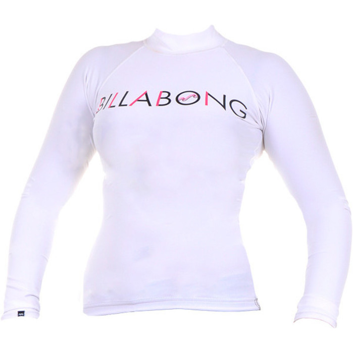 2014 Billabong Ladies Regular Long sleeve Rash Vest in WHITE/PINK DETAIL P4GY02