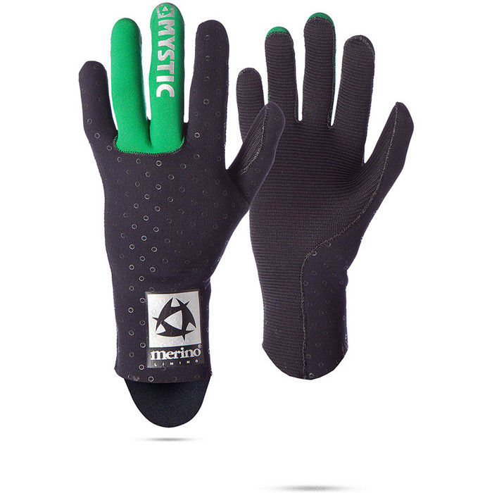 Mystic Merino Wool 1.5mm GBS Neo Kitesurfing Glove Black / Green 150100