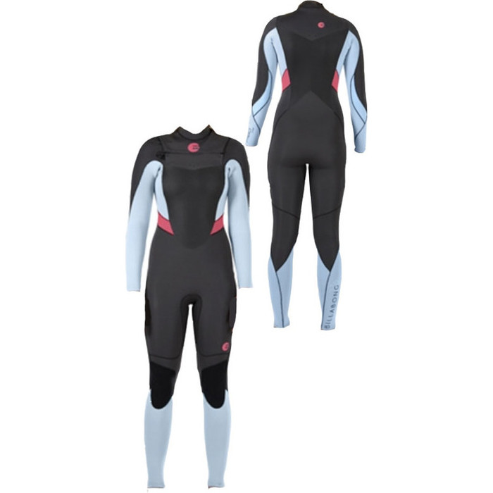 2014 Billabong Synergy LADIES 5/4/3mm CHEST ZIP Wetsuit in Wash Black/ICE BLUE N45G03