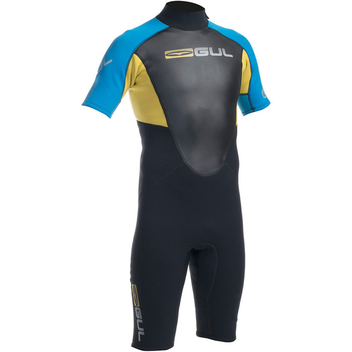 Gul Response 3/2mm Mens Shorty Wetsuit in Black/Blue/Yellow RE3319
