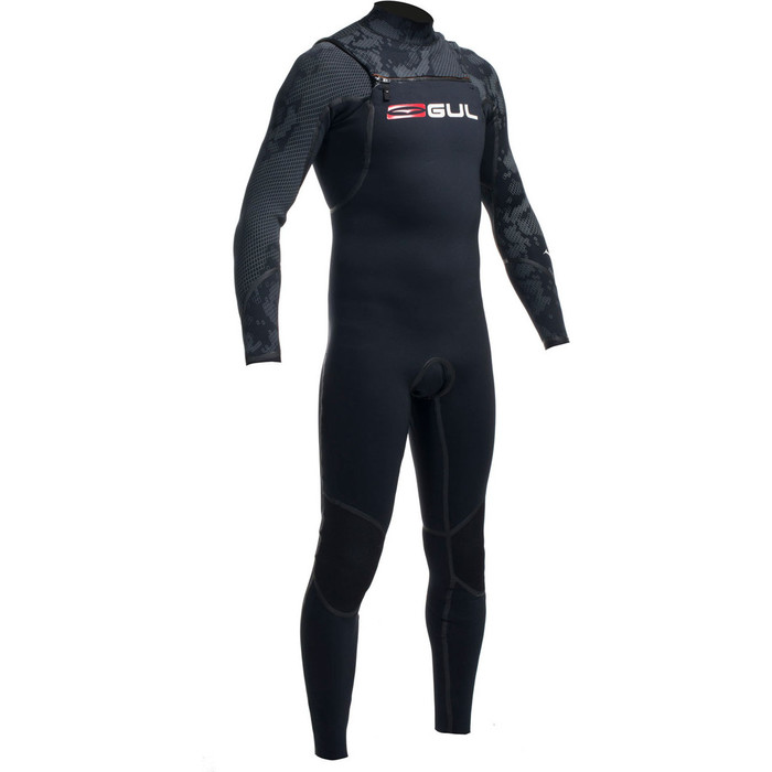 Gul Viper 3/2mm GBS Chest Zip Steamer Wetsuit in Black/Red Detail VR1228